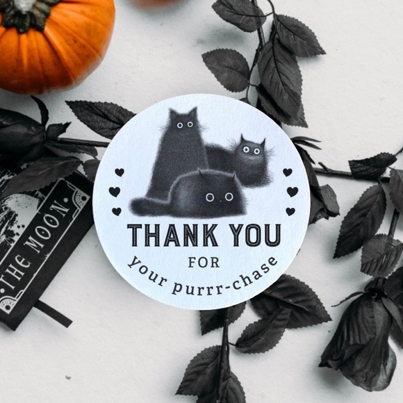 Set of 30 ct Spooky Kitty “Thank You For Your Purchase” Stickers - Picture 4 of 4